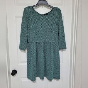 As U Wish Women's Fit N Flare Dress Size L 3/4 Sleeve Green Short Loose Fit